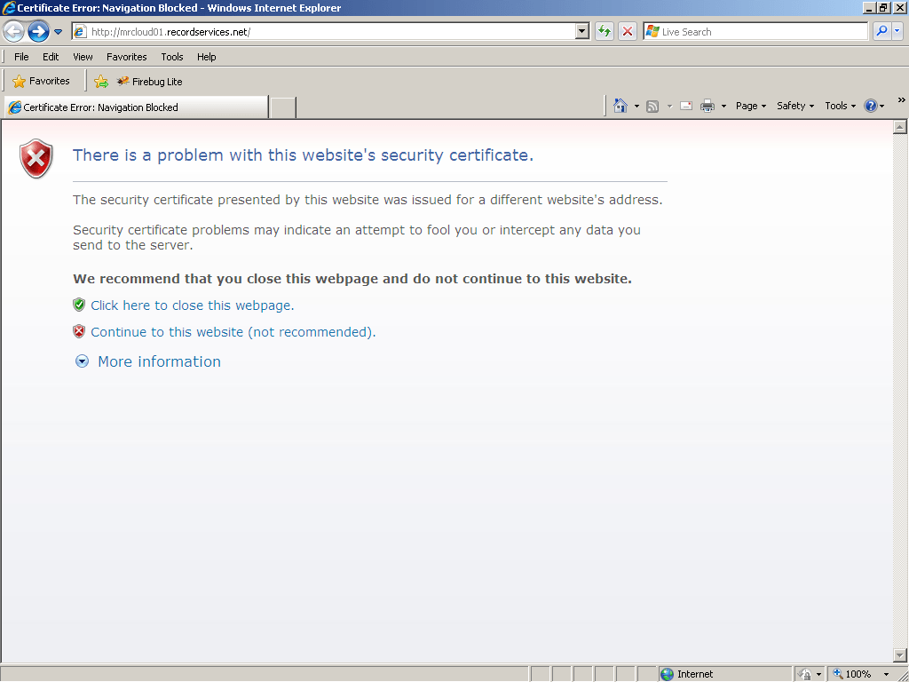 There is a problem with this website's security certificate