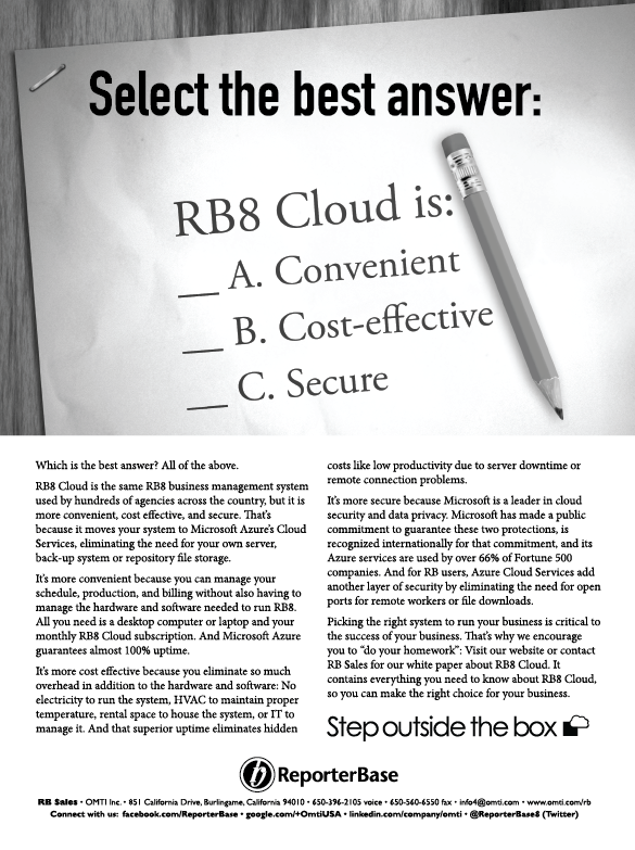 September 2017 ReporterBase ad in the Journal of Court Reporting