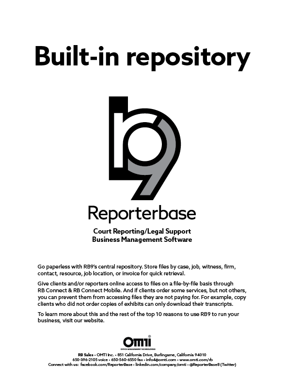 October 2019 ReporterBase ad in the Journal of Court Reporting