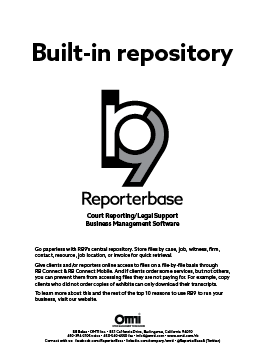 October 2019 ReporterBase ad in the Journal of Court Reporting